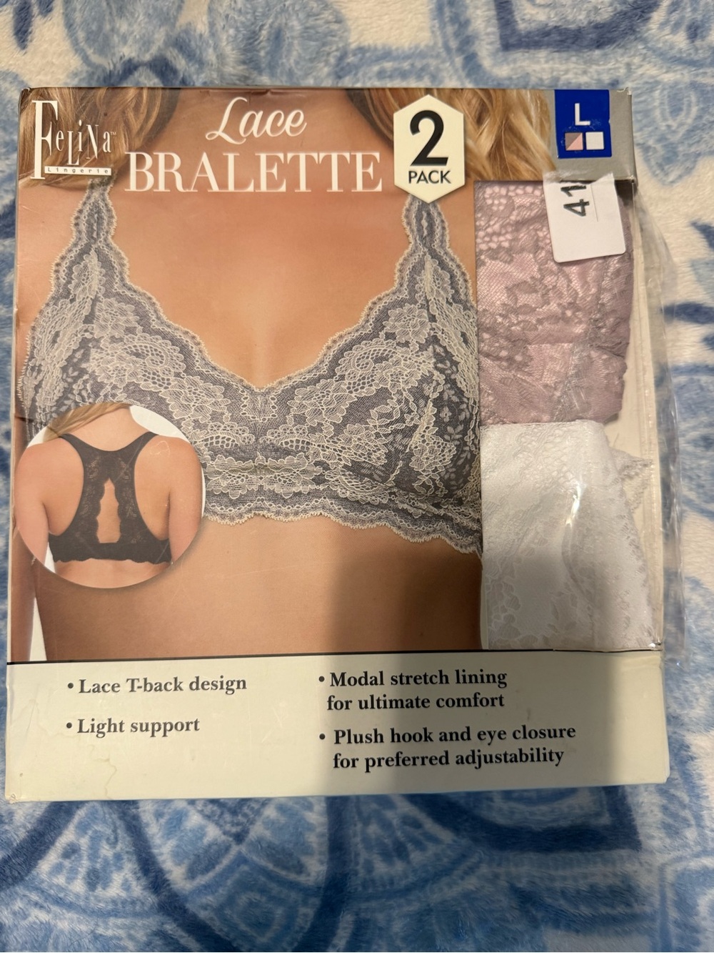 Lace Bralette 2-Pack - Gray, Lavender NEW Size Large